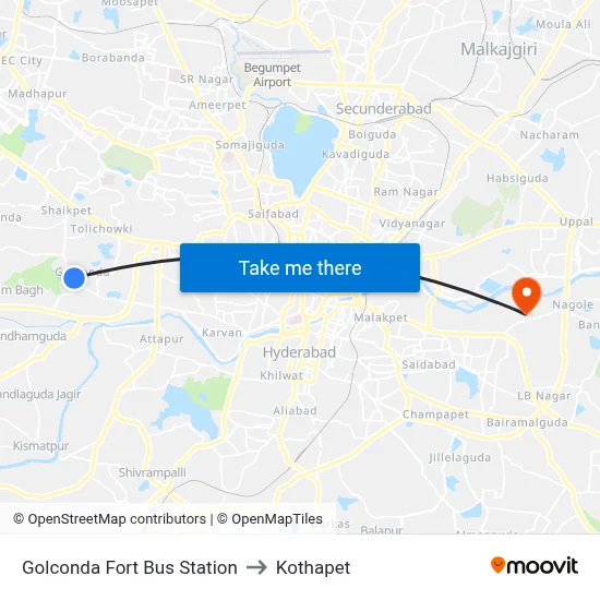 Golconda Fort Bus Station to Kothapet map