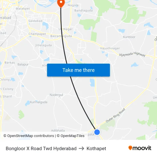 Bongloor X Road Twd Hyderabad to Kothapet map