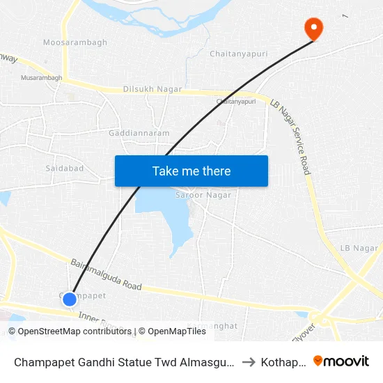 Champapet Gandhi Statue Twd Almasguda to Kothapet map