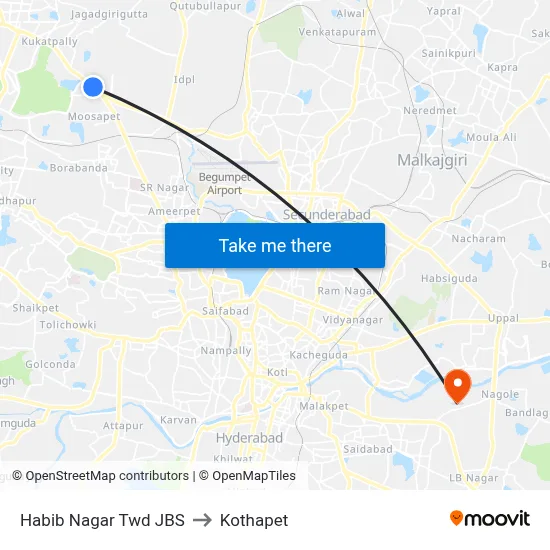 Habib Nagar Twd JBS to Kothapet map