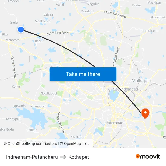 Indresham-Patancheru to Kothapet map