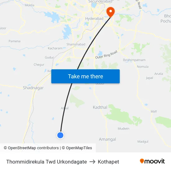 Thommidirekula Twd Urkondagate to Kothapet map