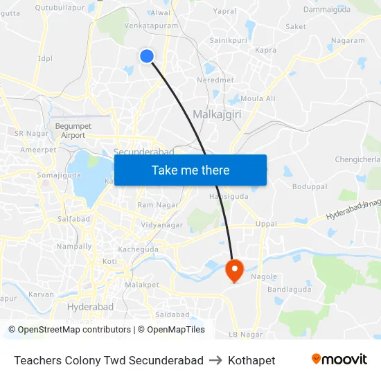Teachers Colony Twd Secunderabad to Kothapet map
