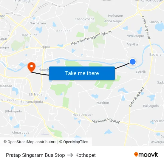 Pratap Singaram Bus Stop to Kothapet map