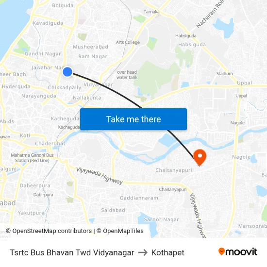 Tsrtc Bus Bhavan Twd Vidyanagar to Kothapet map