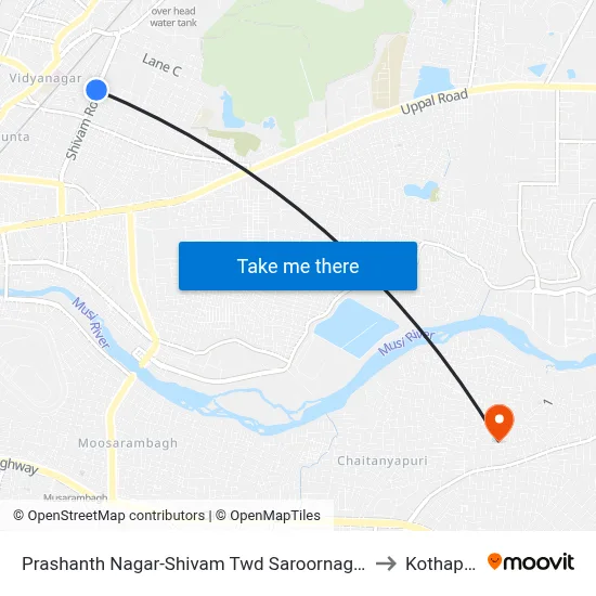 Prashanth Nagar-Shivam Twd Saroornagar to Kothapet map