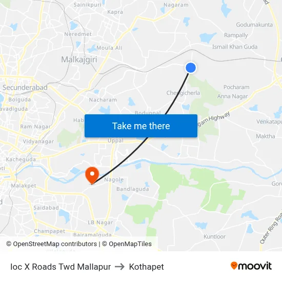 Ioc X Roads Twd Mallapur to Kothapet map