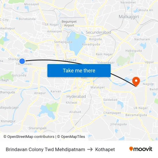 Brindavan Colony Twd Mehdipatnam to Kothapet map