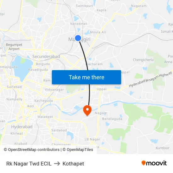 Rk Nagar Twd ECIL to Kothapet map