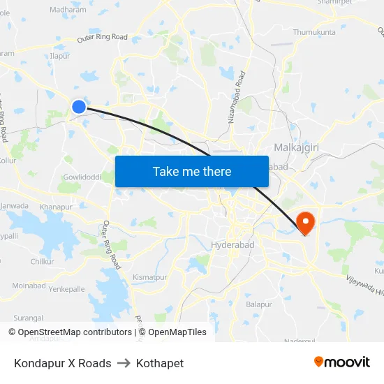 Kondapur X Roads to Kothapet map