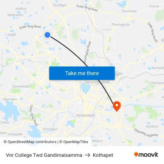 Vnr College Twd Gandimaisamma to Kothapet map
