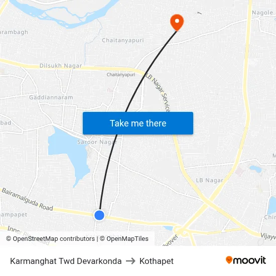 Karmanghat Twd Devarkonda to Kothapet map