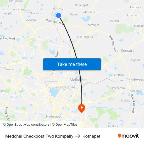 Medchal Checkpost Twd Kompally to Kothapet map