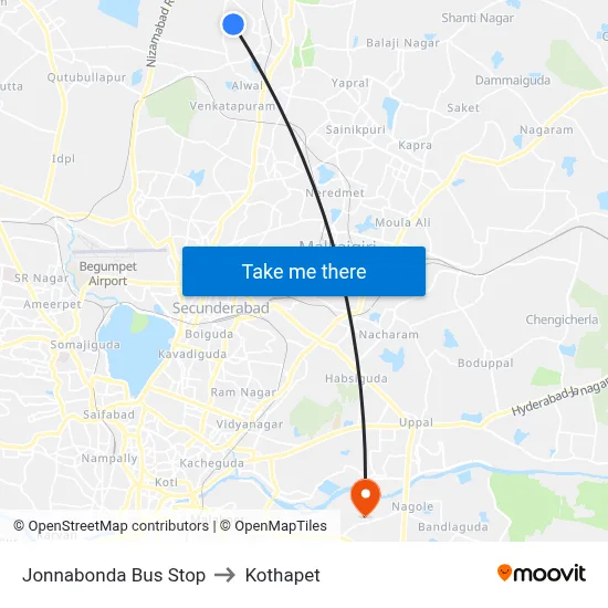 Jonnabonda Bus Stop to Kothapet map