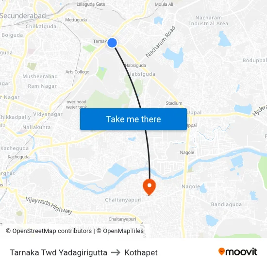 Tarnaka Twd Yadagirigutta to Kothapet map