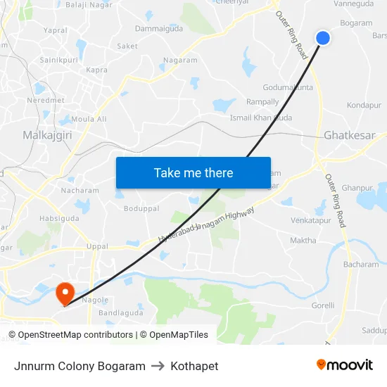 Jnnurm Colony Bogaram to Kothapet map