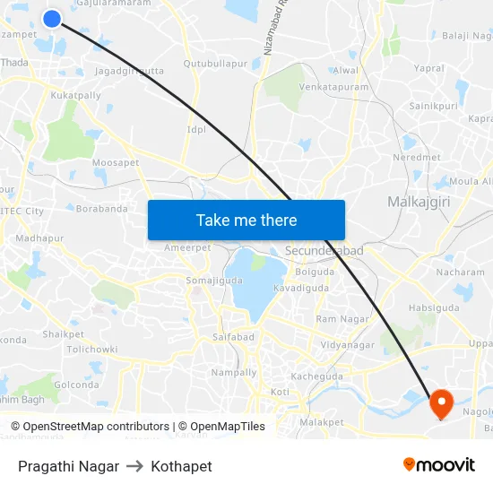 Pragathi Nagar to Kothapet map