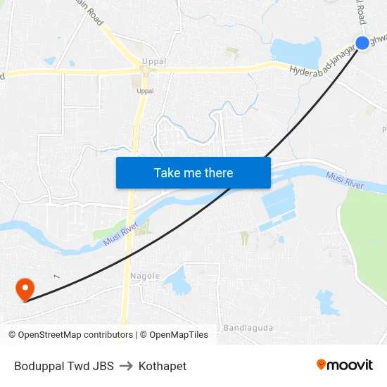 Boduppal Twd JBS to Kothapet map