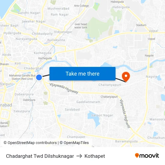 Chadarghat Twd Dilshuknagar to Kothapet map