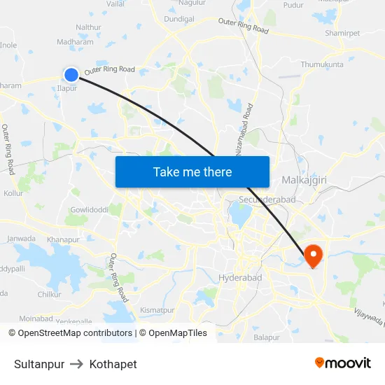 Sultanpur to Kothapet map