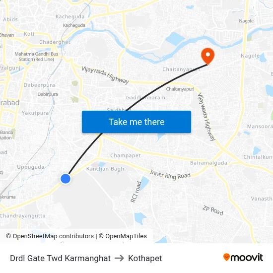 Drdl Gate Twd Karmanghat to Kothapet map