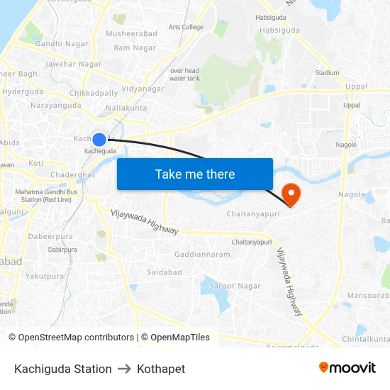 Kachiguda Station to Kothapet map