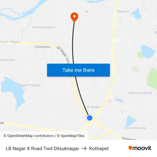 LB Nagar X Road Twd Dilsuknagar to Kothapet map