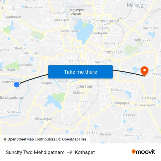 Suncity Twd Mehdipatnam to Kothapet map