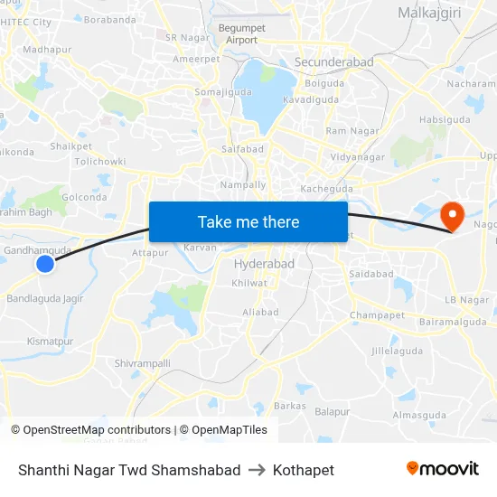 Shanthi Nagar Twd Shamshabad to Kothapet map