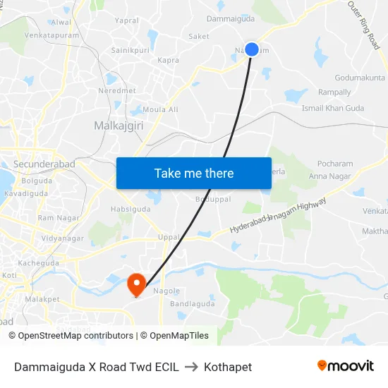 Dammaiguda X Road Twd ECIL to Kothapet map