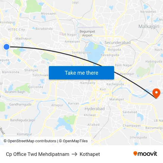 Cp Office Twd Mehdipatnam to Kothapet map