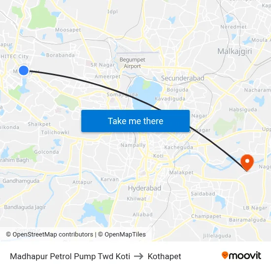 Madhapur Petrol Pump Twd Koti to Kothapet map