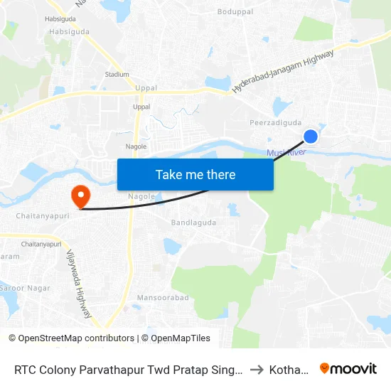 RTC Colony Parvathapur Twd Pratap Singaram to Kothapet map