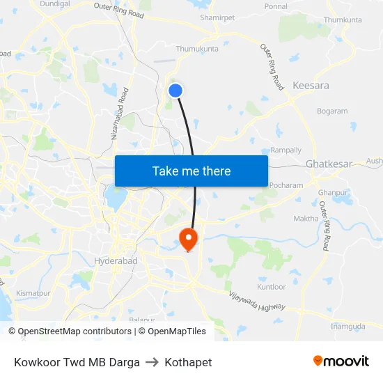 Kowkoor Twd MB Darga to Kothapet map