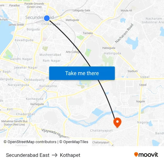 Secunderabad East to Kothapet map