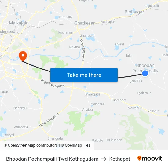 Bhoodan Pochampalli Twd Kothagudem to Kothapet map