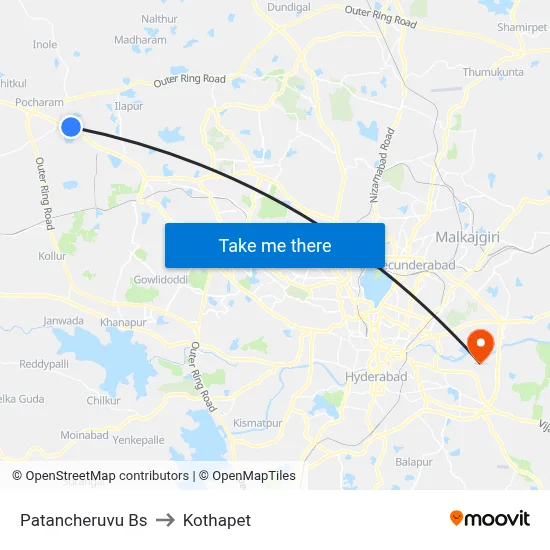 Patancheruvu Bs to Kothapet map