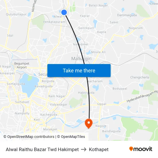 Alwal Raithu Bazar Twd Hakimpet to Kothapet map