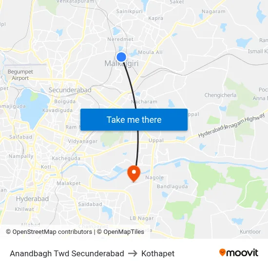 Anandbagh Twd Secunderabad to Kothapet map