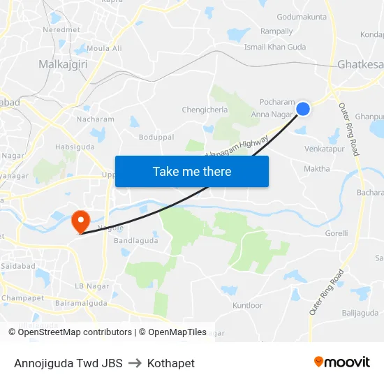 Annojiguda Twd JBS to Kothapet map