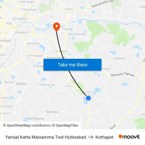 Yamjal Katta Maisamma Twd Hyderabad to Kothapet map