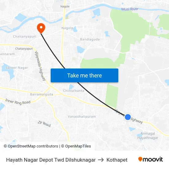 Hayath Nagar Depot Twd Dilshuknagar to Kothapet map