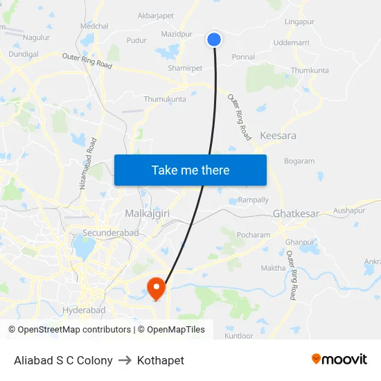 Aliabad S C Colony to Kothapet map