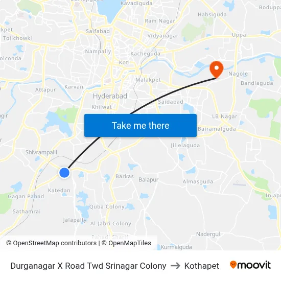 Durganagar X Road Twd Srinagar Colony to Kothapet map