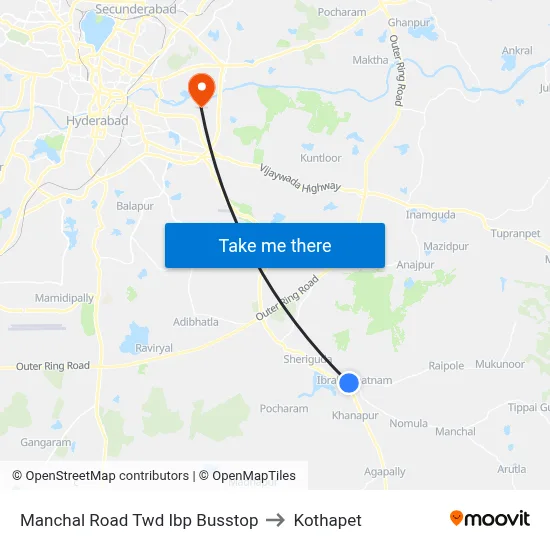 Manchal Road  Twd Ibp Busstop to Kothapet map