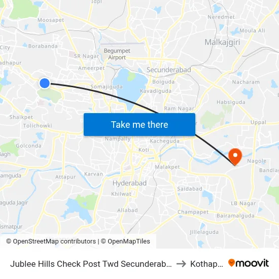 Jublee Hills Check Post Twd Secunderabad to Kothapet map