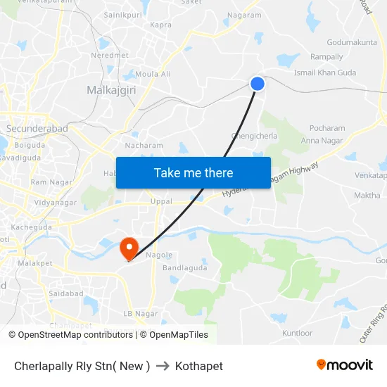 Cherlapally Rly Stn( New ) to Kothapet map