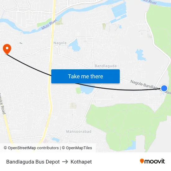 Bandlaguda Bus Depot to Kothapet map