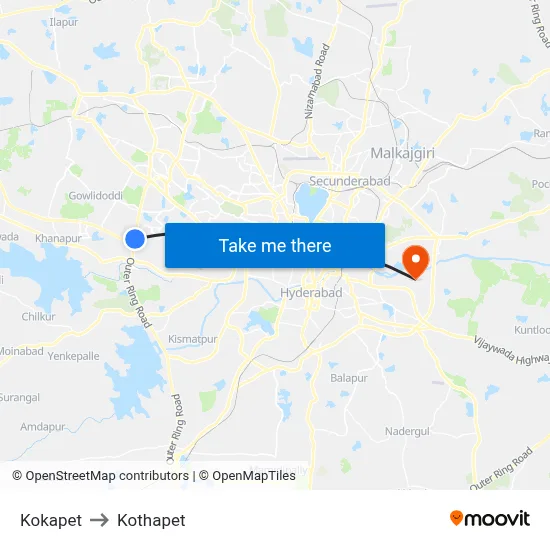 Kokapet to Kothapet map