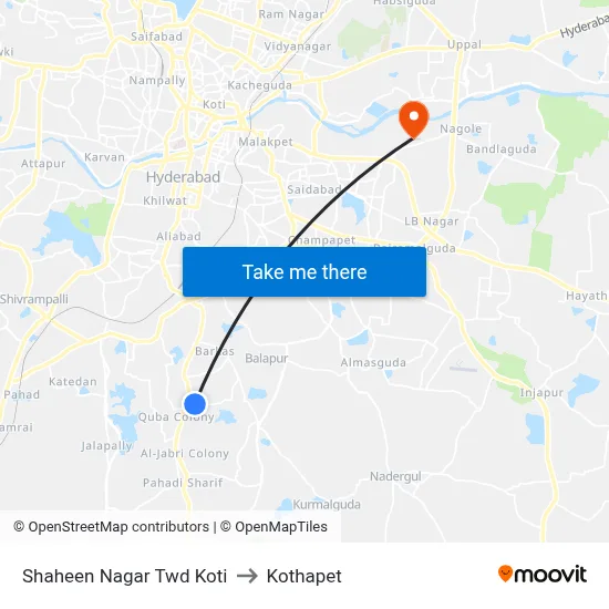Shaheen Nagar Twd Koti to Kothapet map